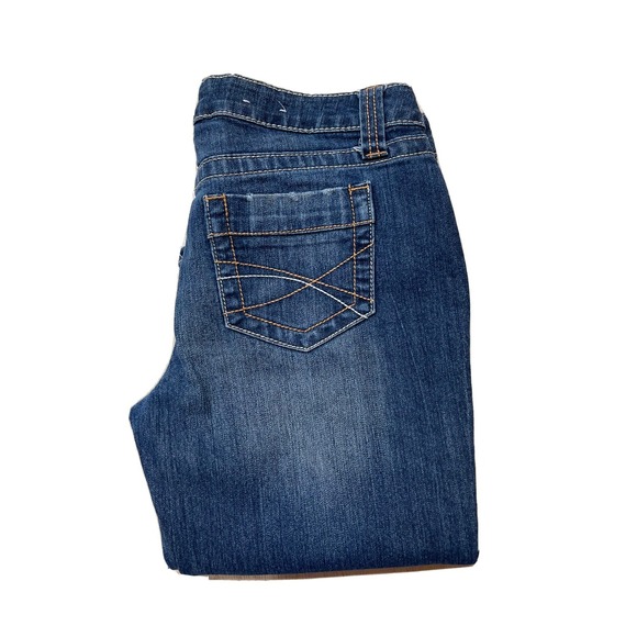 SO Juniors/Womens Low-Rise Denim Capri Jeans Dark Blue Wash Size 5 Approx 30x16 - Picture 1 of 9